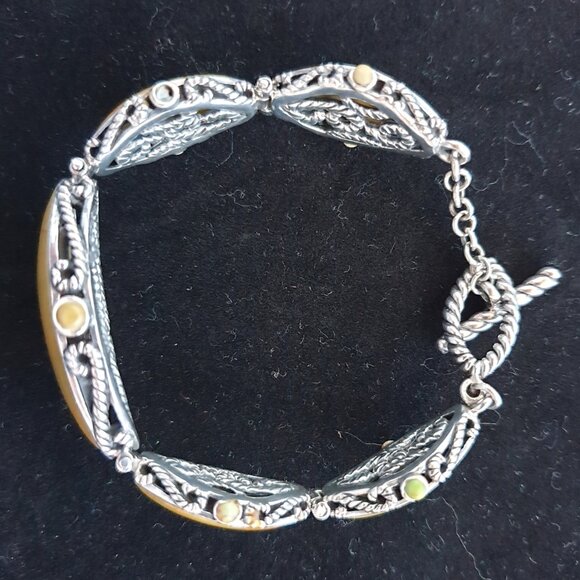 Bold Vintage Southwestern Hand Crafted Green Gaspeite 925 Silver BARSE Bracelet - Picture 7 of 17